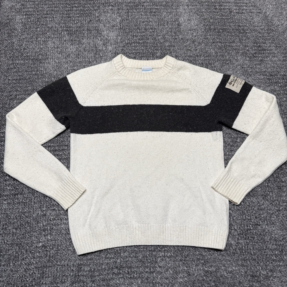 Columbia Cotton Wool Crewneck Sweater Stripe Colorblock White Black Unisex M